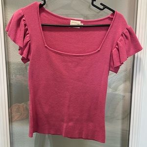 Pink square neck boutique blouse with ruffle sleeves